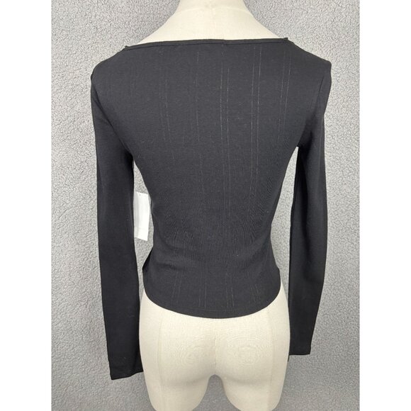 Sugar Moon Juniors' Women's Layered-Look Pointelle Knit Top Black Size Small NWT - Picture 4 of 8